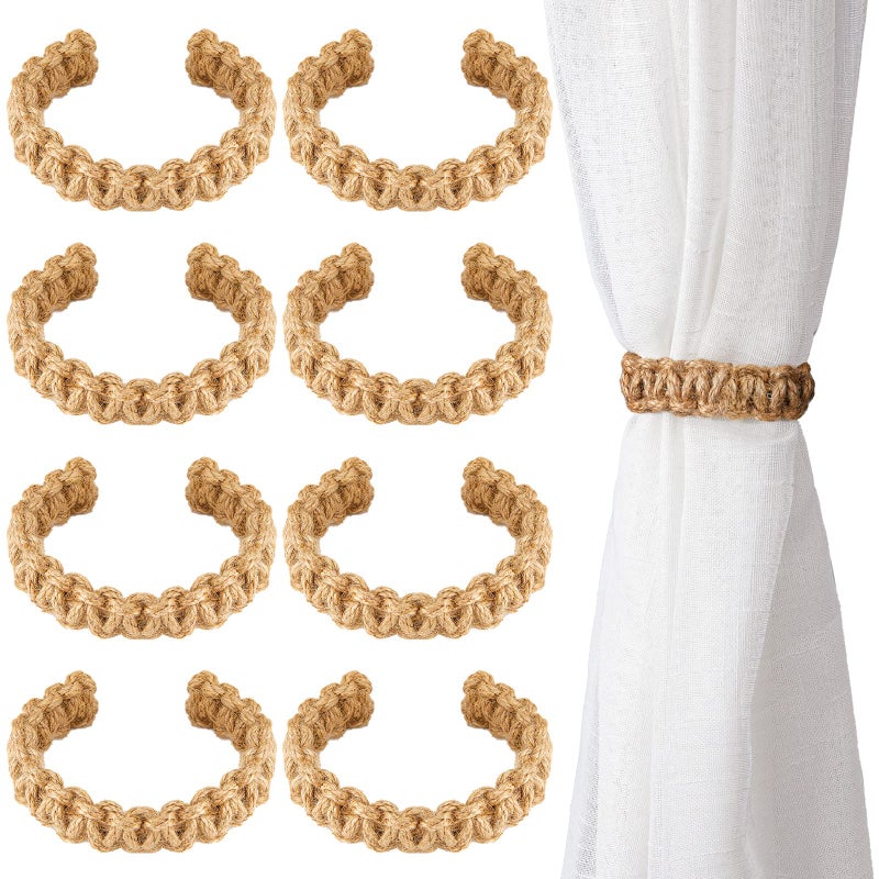 Yunsailing 8 Pack Braided Curtain Tiebacks Farmhouse Rustic Curtain Ties for Drapes Adjustable holdbacks Handmade Tiebacks Outdoor Flexible Rope Tie for Christmas Wedding Home Decorations