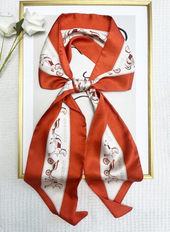 Julunar Hair Scarf for Women Silky Long Neck Head Scarves Purse Bag Scarfs for Handbag Satin Headscarf, 031.red Horse, Long - Image 5