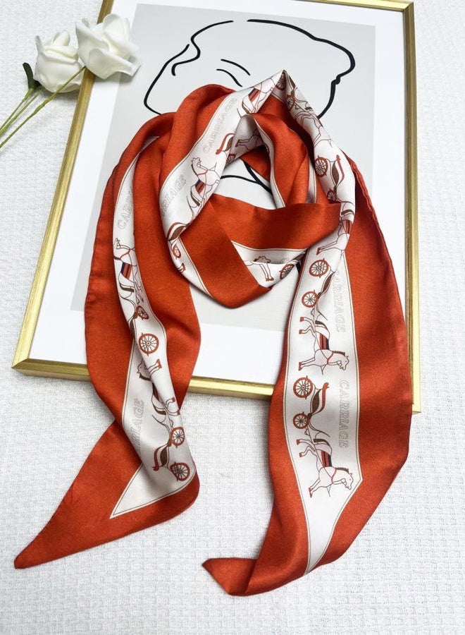 Julunar Hair Scarf for Women Silky Long Neck Head Scarves Purse Bag Scarfs for Handbag Satin Headscarf, 031.red Horse, Long - Image 3