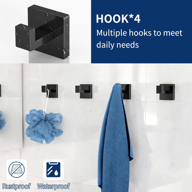 Gypie Bathroom Accessories Set 10-Piece Stainless Steel Modern Wall Mount Towel Racks for Bathroom 16In, Matte Black - Image 4