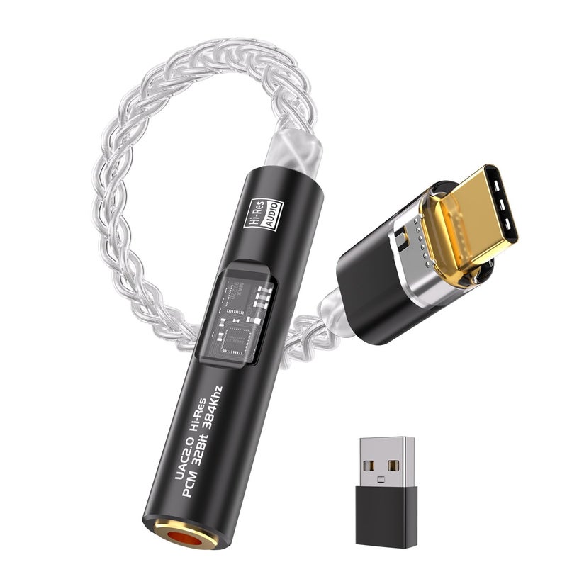 BZINK USB C to 3.5mm Audio Adapter with Dual Chip CX31993 MAX97220 DAC & HiFi Amplifier, 8-Strand 4N Single Crystal Silver-Plated Copper Cable,USBC to Headphones Aux Dongle for Android iPhone PC Mac (Black) - Image 1