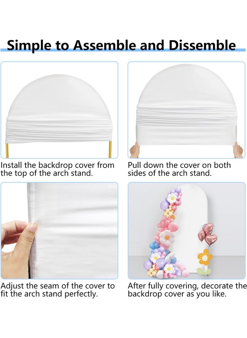 RATSAW Wedding Arch Cover Spandex Fitted Wedding Arch Stand Covers Round Top Arch Backdrop Cover for Birthday Party Ceremony Banquet Decoration White - Image 4