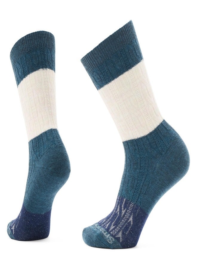 Smartwool Unisex Everyday Color Block Cable Crew Socks Twilight Blue-Moonbeam X-Large - Image 1