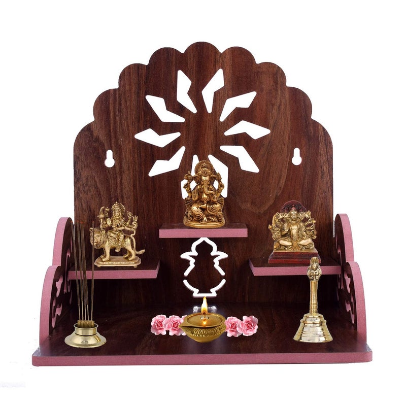 Lyrics Creation Fully Handmade Beautiful Wooden Home and Office TemplePooja Mandir28 x 28 x 26 cm Dark Brown 3
