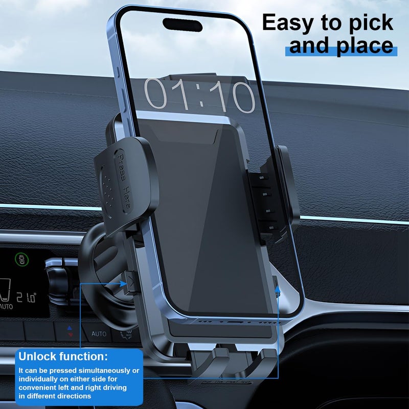 FALVFUN Car Phone Holder Mount, 360Â° Rotation Adjustable Vehicle Phone Stand with Metal Hook Clip, Auto Cellphone Holder Mount for Air Dashboard Windshield Vent, Universal for SUV RV Truck (Black) - Image 4