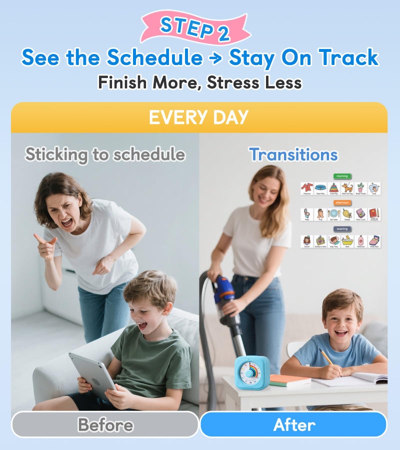 Nixroork 2-in-1 Visual Timer & Magnetic Visual Schedule for Kids, Autism ADHD Time Management Tool with 100+ Routine Chore Chat Magnets, Sensory Learning Materials for Home, Classroom, Special Education - Image 4