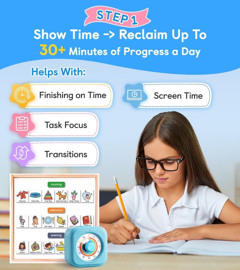 Nixroork 2-in-1 Visual Timer & Magnetic Visual Schedule for Kids, Autism ADHD Time Management Tool with 100+ Routine Chore Chat Magnets, Sensory Learning Materials for Home, Classroom, Special Education - Image 3