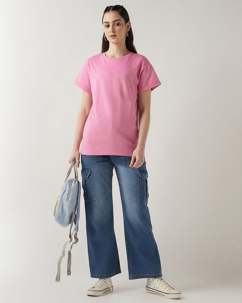 bewakoof Women's Prism Pink Boyfriend T-shirt - Image 4