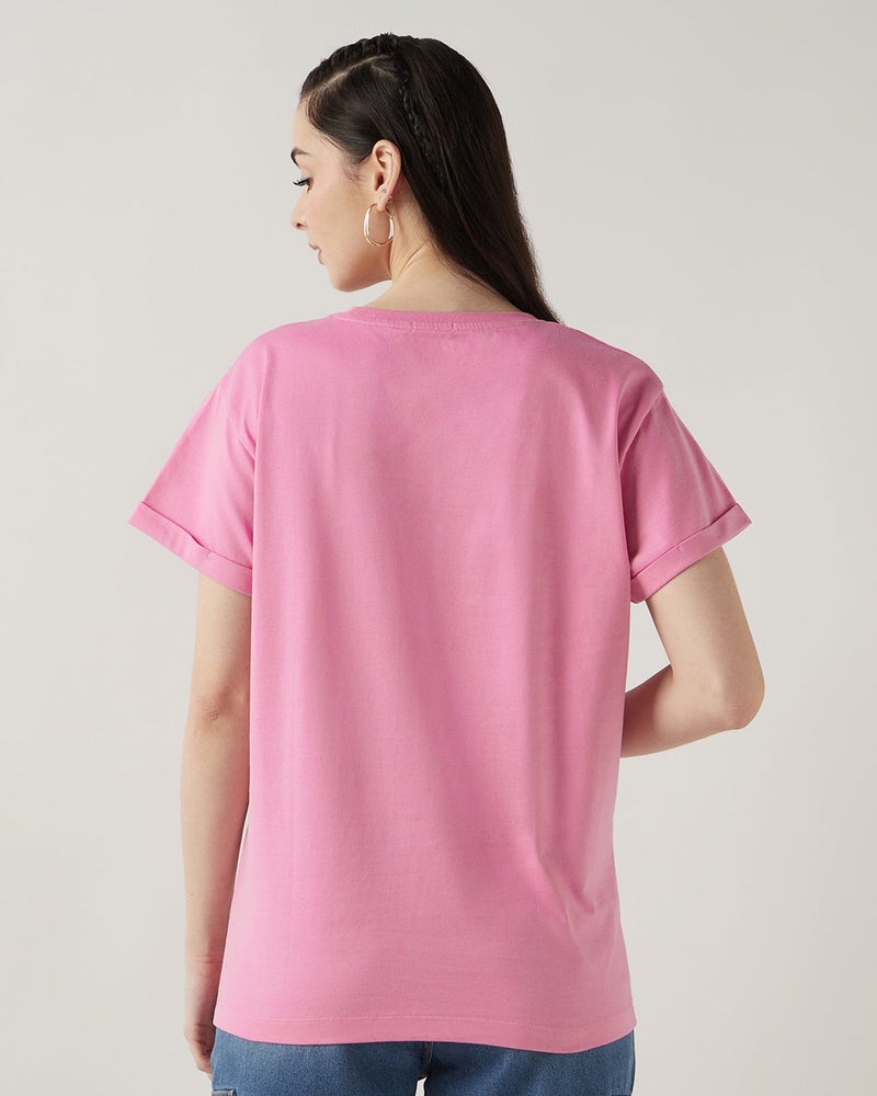 bewakoof Women's Prism Pink Boyfriend T-shirt - Image 3