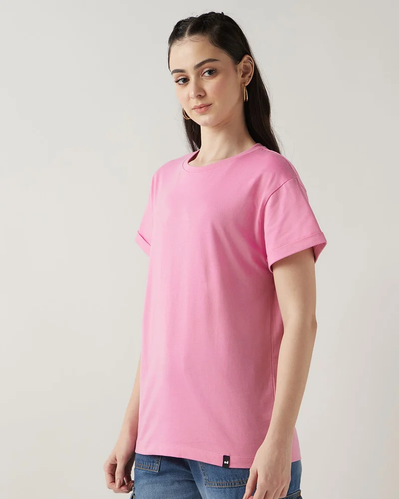 bewakoof Women's Prism Pink Boyfriend T-shirt