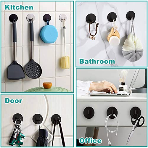 BARONAGE Adhesive Hooks, Heavy Duty Stick on Wall Hooks Robe Towel Hook for Bathroom, Round Self-Adhesive Hook for Hanging Towels Clothes Waterproof Stainless Steel, Black 2 Packs - Image 4