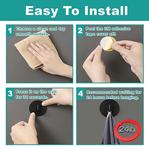 BARONAGE Adhesive Hooks, Heavy Duty Stick on Wall Hooks Robe Towel Hook for Bathroom, Round Self-Adhesive Hook for Hanging Towels Clothes Waterproof Stainless Steel, Black 2 Packs - Image 5