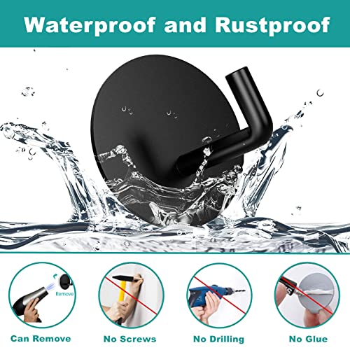 BARONAGE Adhesive Hooks, Heavy Duty Stick on Wall Hooks Robe Towel Hook for Bathroom, Round Self-Adhesive Hook for Hanging Towels Clothes Waterproof Stainless Steel, Black 2 Packs - Image 3