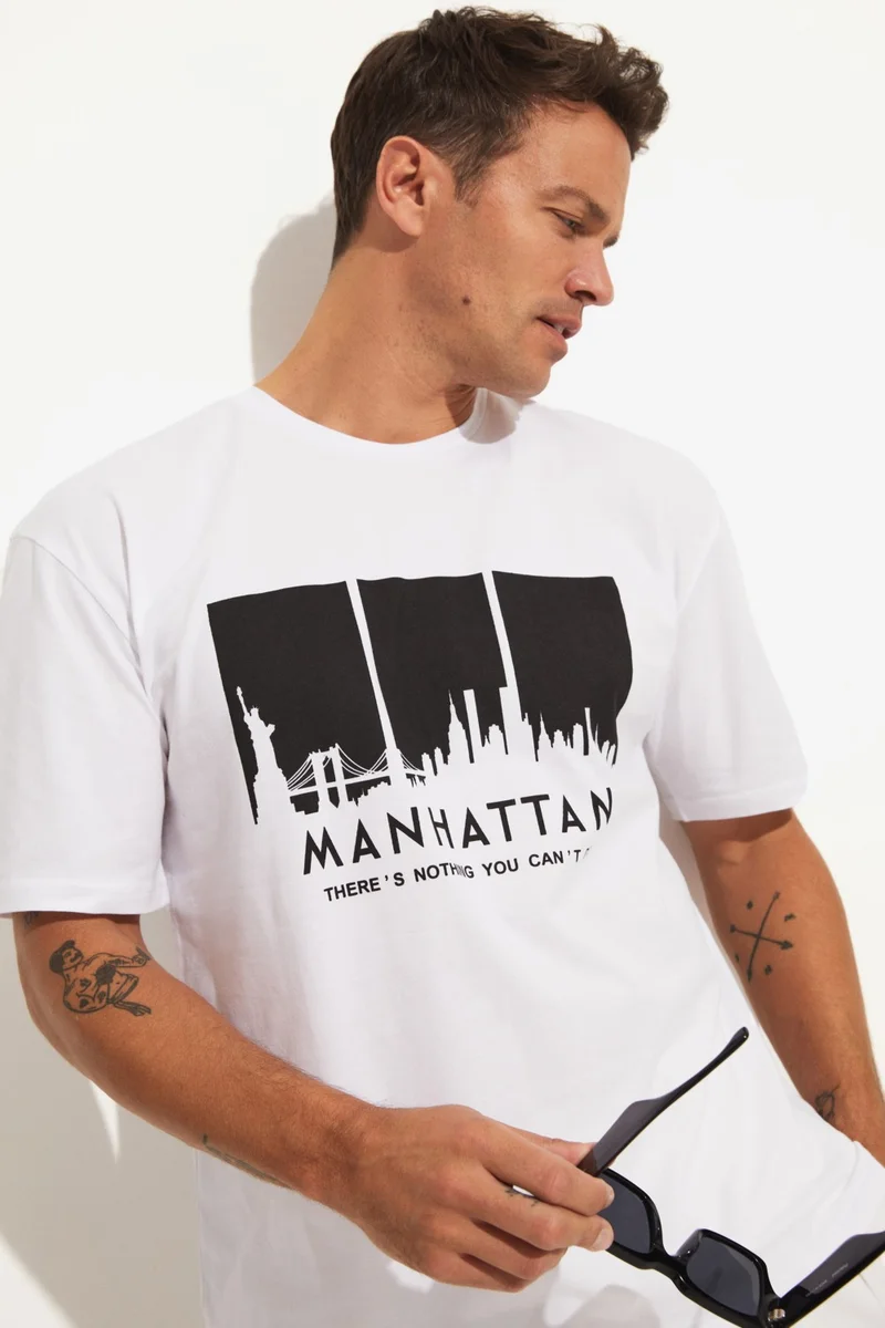 جون Men's Oversize 100% Cotton Printed Crew Neck T-Shirt