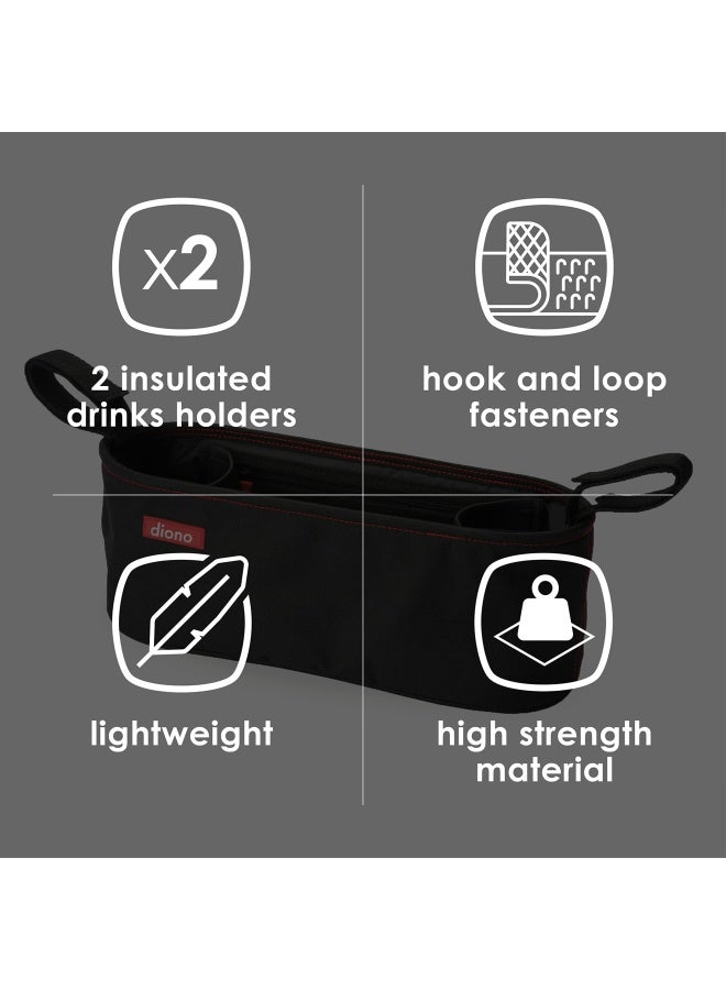Diono Buggy Buddy Universal Stroller Organizer With Cup Holders Secure Attachment Zippered Pockets Safe And Secure Black - Image 5