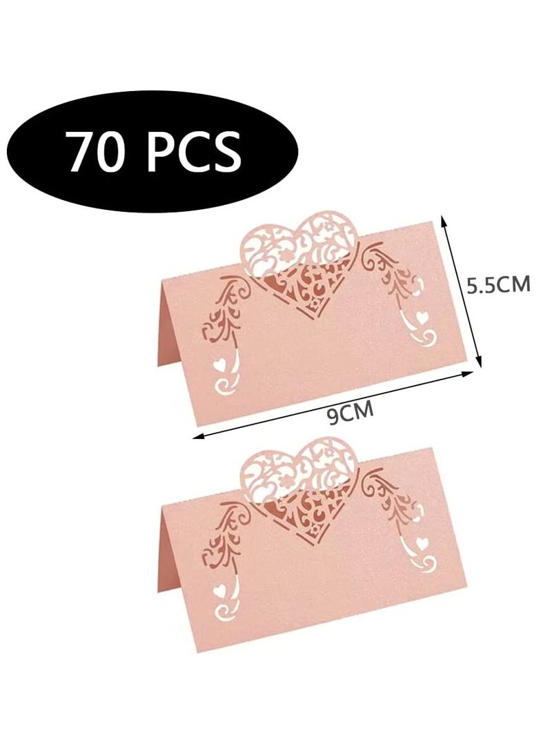 SOLARAE Heart-Shaped Pink Hollow Out Place Cards for Wedding and Baby Shower Decorations - 70 Pcs Name Cards for Buffet Table Setting and Event Decor - Image 3