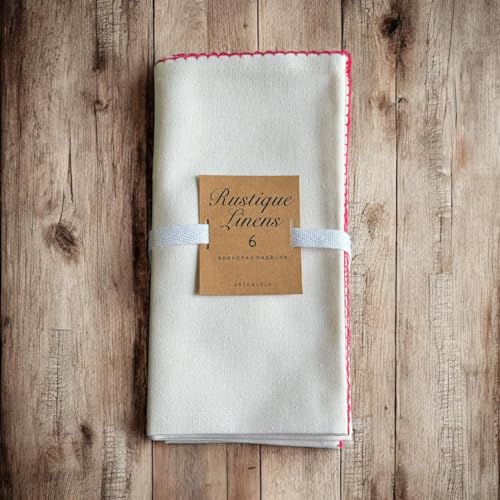 Rustique Linens 100% Cotton Cloth Napkins – Set of 6 Large 46x46 cm | Recycled & Eco-Friendly | Soft, Absorbent Dinner Napkins for Dining Table & Kitchen | Embroidered Edge Trim | Milk Cream - Image 1