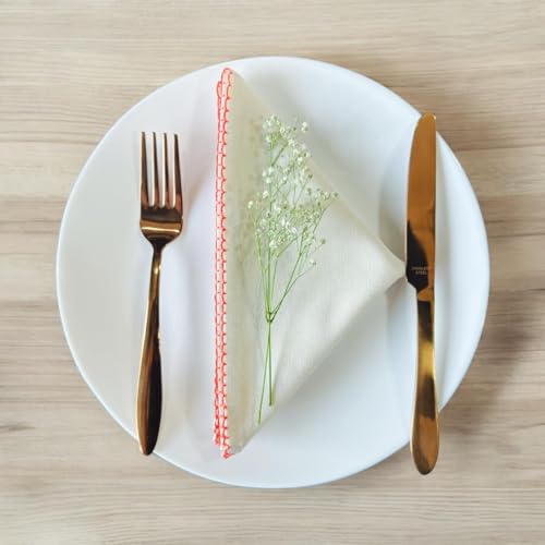 Rustique Linens 100% Cotton Cloth Napkins – Set of 6 Large 46x46 cm | Recycled & Eco-Friendly | Soft, Absorbent Dinner Napkins for Dining Table & Kitchen | Embroidered Edge Trim | Milk Cream - Image 2
