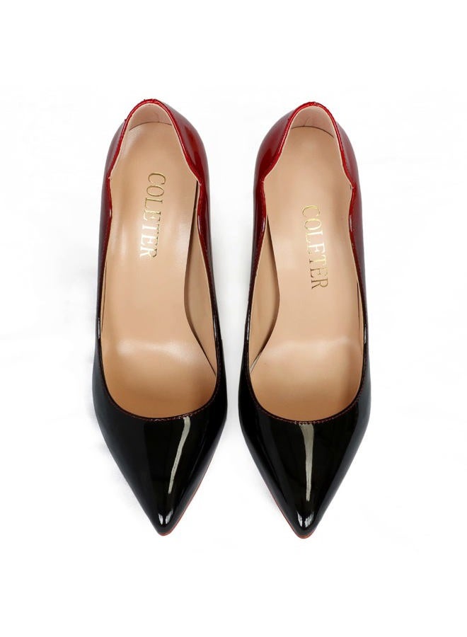 COLETER High Heels for Women, 4.72 inch/12cm Pointed Toe Dress Shoes Stiletto Heels Evening Party Pumps Red Black 7 US - Image 3