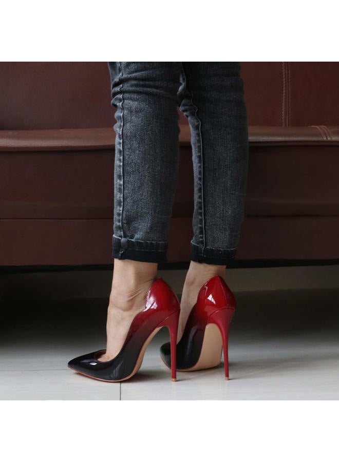 COLETER High Heels for Women, 4.72 inch/12cm Pointed Toe Dress Shoes Stiletto Heels Evening Party Pumps Red Black 7 US - Image 2