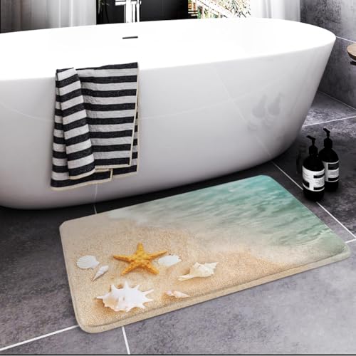 Britimes Bath Mat for Bathroom, Beach Starfish Sea Shell Washable Cover Floor Rug Carpets Floor Mat Bathroom Decorations 18x30 Inches for Kitchen Bedroom Indoor - Image 2