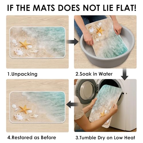 Britimes Bath Mat for Bathroom, Beach Starfish Sea Shell Washable Cover Floor Rug Carpets Floor Mat Bathroom Decorations 18x30 Inches for Kitchen Bedroom Indoor - Image 4