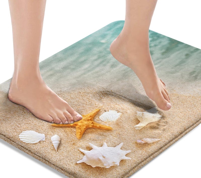 Britimes Bath Mat for Bathroom, Beach Starfish Sea Shell Washable Cover Floor Rug Carpets Floor Mat Bathroom Decorations 18x30 Inches for Kitchen Bedroom Indoor - Image 1