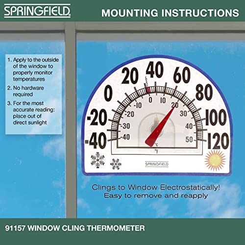 Springfield Static Cling Indoor Outdoor Thermometer, Temperature Gauge for Patio, Pool, and Sauna, 8-Inch, White/Blue - Image 5