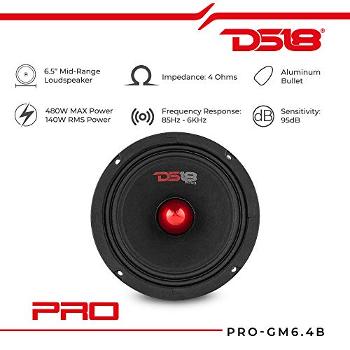 DS18 PRO-GM6.4B مكبر صوت متوسط 6.5" أحمر من الألمنيوم، 480 واط كحد أقصى، 4 أوم، 1.5" كابتون VC مكبرات صوت عالية الجودة للأبواب للسيارات أو الشاحنات لنظام الصوت (مكبر صوت واحد) - Image 2