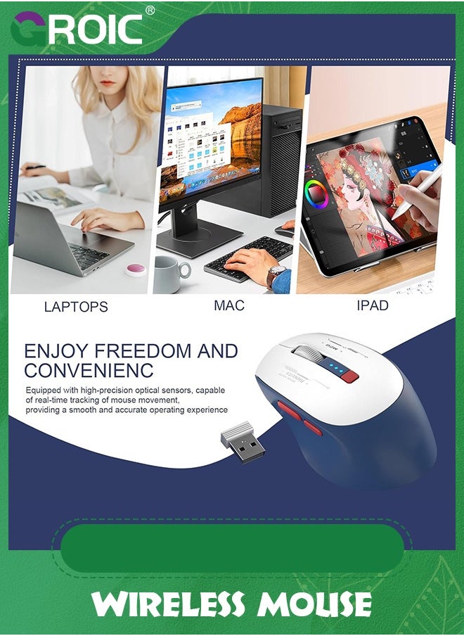 GROIC Wireless Mouse, 1600DPI 2.4G Premium Wireless Mice, 6 Buttons Thumb Support Wireless Optical Computer Mouse, Ergonomic USB Rechargeable Blue-Tooth Mouse for PC Tablet Notebook  - Image 2