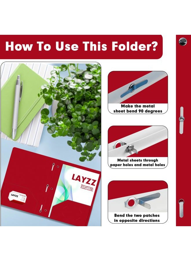 LAYZZ Plastic 2 Pocket Folders with Prongs, 30 Pack, Heavyweight, Letter Size Poly Folders with 3 Metal Prongs Fastener Clips (Red) - Image 4