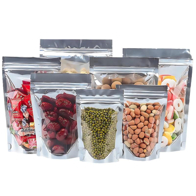 VELEXE Silver & Transparent Zip Lock Storage Stand Up Pouches | 100mm*150mm | 50 Grams | Pack of 50 | Reusable, Leakproof & Airtight Multi-Purpose Storage Pouches with Self Sealing Technology - Image 1