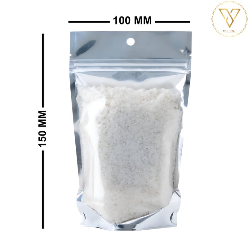 VELEXE Silver & Transparent Zip Lock Storage Stand Up Pouches | 100mm*150mm | 50 Grams | Pack of 50 | Reusable, Leakproof & Airtight Multi-Purpose Storage Pouches with Self Sealing Technology - Image 3