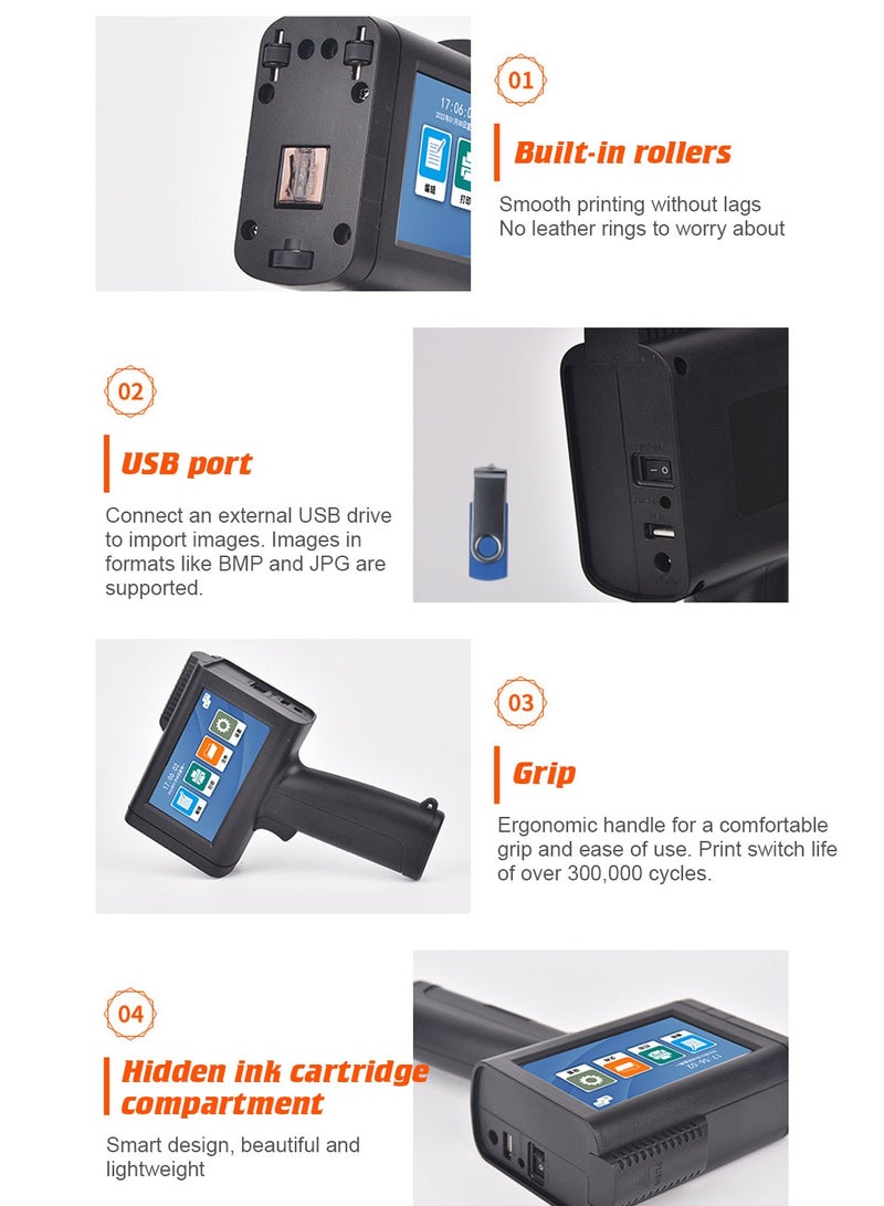كيدل طابعة نفث الحبر المحمولة KidLe T10 - عالية الدقة 600 نقطة في البوصة، شاشة لمس 4.3 بوصة، آلة ترميز محمولة عالية السرعة للترميز على أسطح متعددة (ارتفاع 2-12.7 مم) - Image 5