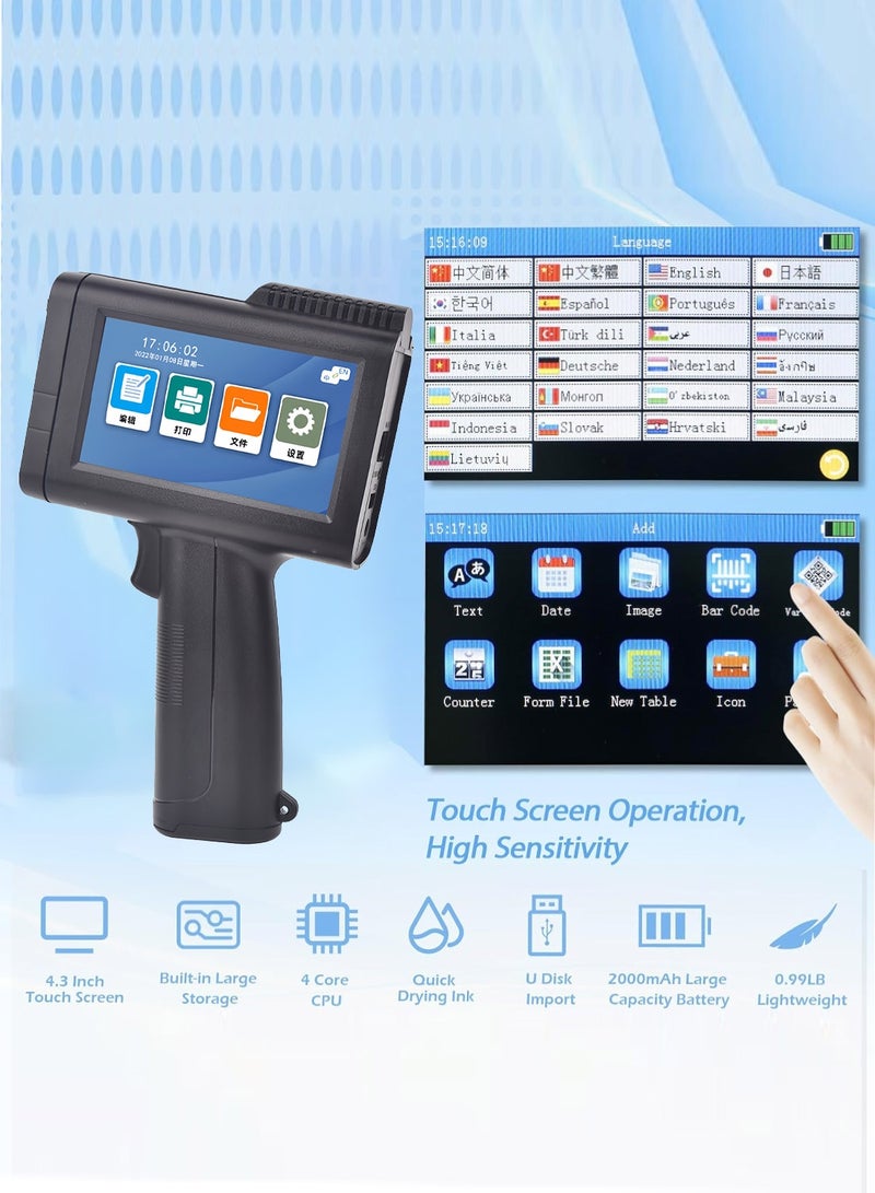 كيدل طابعة نفث الحبر المحمولة KidLe T10 - عالية الدقة 600 نقطة في البوصة، شاشة لمس 4.3 بوصة، آلة ترميز محمولة عالية السرعة للترميز على أسطح متعددة (ارتفاع 2-12.7 مم) - Image 2