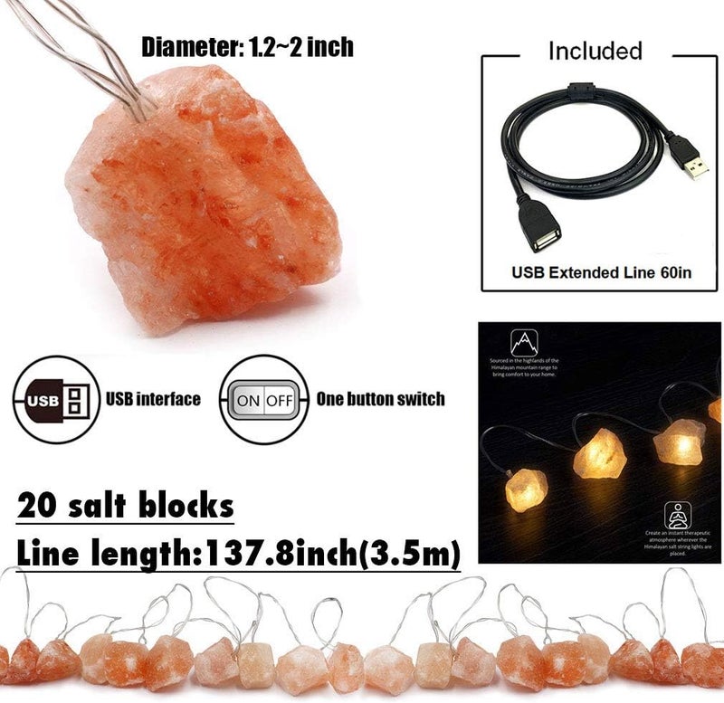 MINGRI Himalayan Salt lamp Salt Rock Night Light USB Fairy Hanging String Lights for Bedroom,Crystal Stones Natural Pink Salt Lamp for Meditation,Yoga,Office, Bedside,Desk,Computer, Baby,Child - Image 4