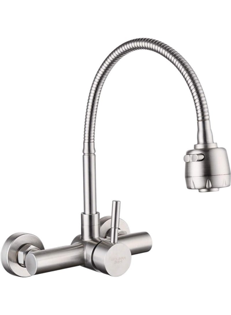 Arabest Kitchen Sink Faucet, Wall Mount Sink Faucet, Single Lever Handle Faucet, Brushed Nickel Water Tap Sink Faucet with 360 Rotable Pull Down Sprayer, Kitchen Sink Mixer Water Tap - Image 1