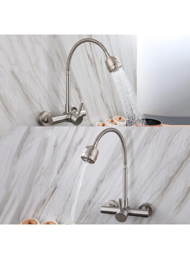 Arabest Kitchen Sink Faucet, Wall Mount Sink Faucet, Single Lever Handle Faucet, Brushed Nickel Water Tap Sink Faucet with 360 Rotable Pull Down Sprayer, Kitchen Sink Mixer Water Tap - Image 4