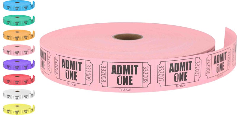 Tacticai 2000 Raffle Tickets, Admit One, Single Roll, Ticket for Events, Entry, Class Reward, Fundraiser & Prizes - Pink (1 of 8 Colors) - Image 1