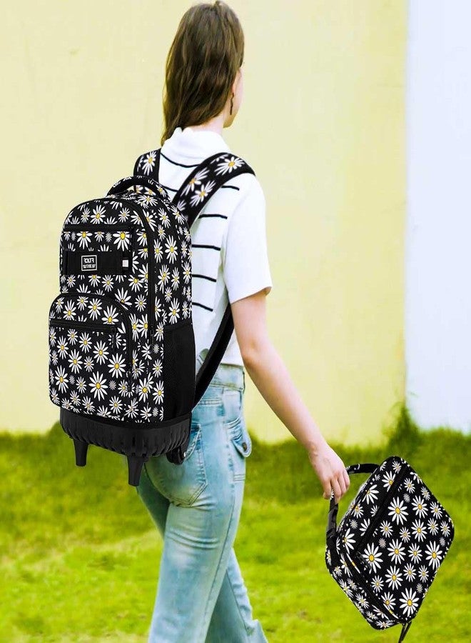 gxtvo Rolling Backpack for Womens and Mens, Adults Wheeled Bookbag with Lunch Box for Girls and Boys., Chrysanthemum Black, Large, Chrysanthemum Black - Image 3