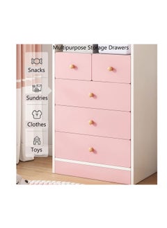 Generic Bedroom Wardrobe Bedroom Closet Wooden Storage Cabinet with Clothes Hanging Rod Kids Wardrobe Closet with 5 Drawers & Open Shelves for Nursery Room Storage Cupboard with Garment Rack Organizer (YN011-Pink)  - Image 3
