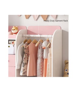Generic Bedroom Wardrobe Bedroom Closet Wooden Storage Cabinet with Clothes Hanging Rod Kids Wardrobe Closet with 5 Drawers & Open Shelves for Nursery Room Storage Cupboard with Garment Rack Organizer (YN011-Pink)  - Image 4