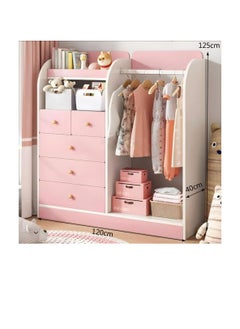 Generic Bedroom Wardrobe Bedroom Closet Wooden Storage Cabinet with Clothes Hanging Rod Kids Wardrobe Closet with 5 Drawers & Open Shelves for Nursery Room Storage Cupboard with Garment Rack Organizer (YN011-Pink)  - Image 2