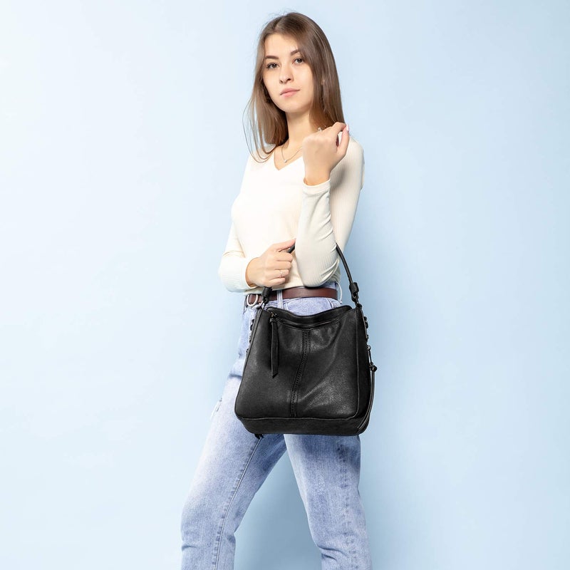 Realer Handbags for Women Medium Designer Ladies Hobo bag Bucket Purse Faux Leather - Image 2