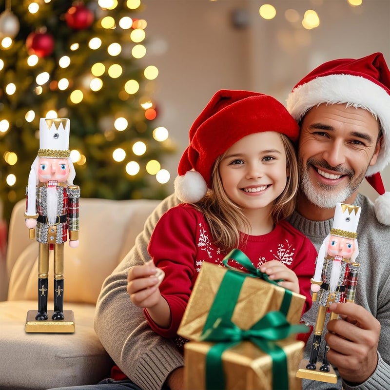 CHONSUN Christmas Nutcracker Decorations Nutcracker Figure 12 Inch Wooden Nutcrackers Collectible Ornament Nutcracker Soldier for Table Desktop Home Christmas Decor Xmas Indoor Decor Plaid Pattern - Image 2