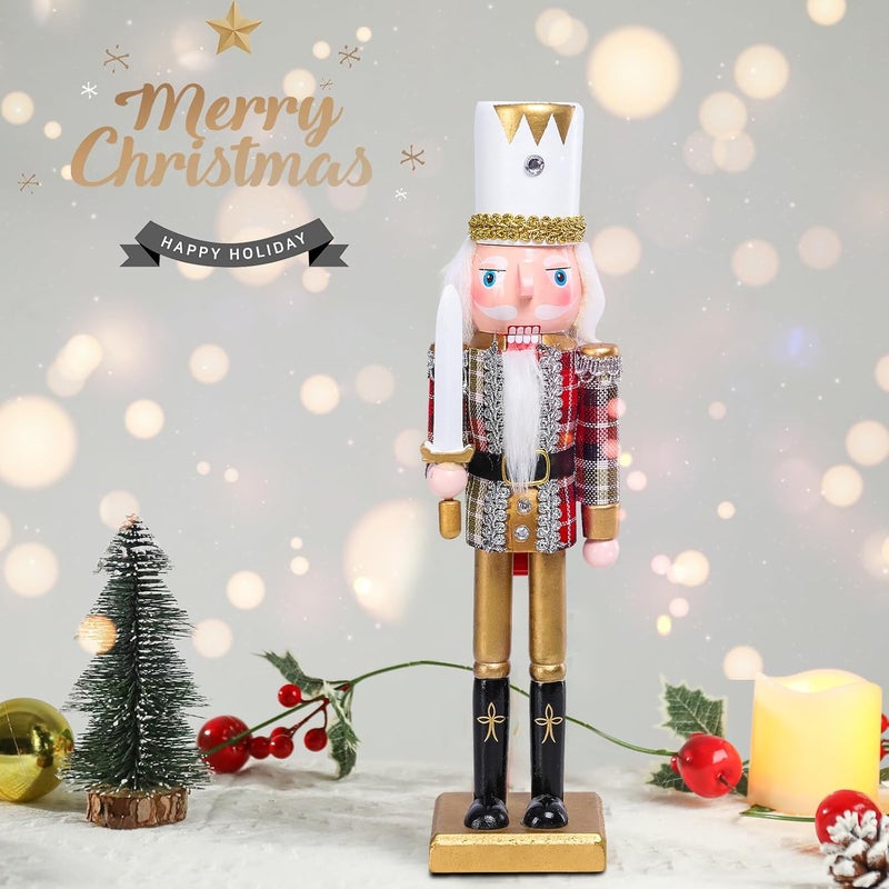 CHONSUN Christmas Nutcracker Decorations Nutcracker Figure 12 Inch Wooden Nutcrackers Collectible Ornament Nutcracker Soldier for Table Desktop Home Christmas Decor Xmas Indoor Decor Plaid Pattern - Image 5