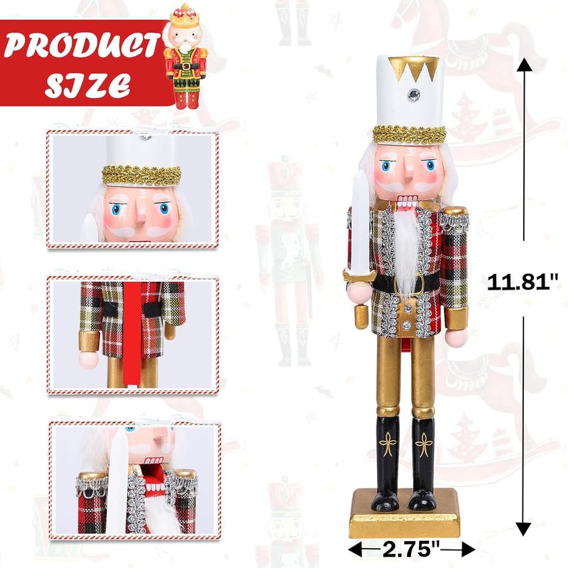CHONSUN Christmas Nutcracker Decorations Nutcracker Figure 12 Inch Wooden Nutcrackers Collectible Ornament Nutcracker Soldier for Table Desktop Home Christmas Decor Xmas Indoor Decor Plaid Pattern - Image 3