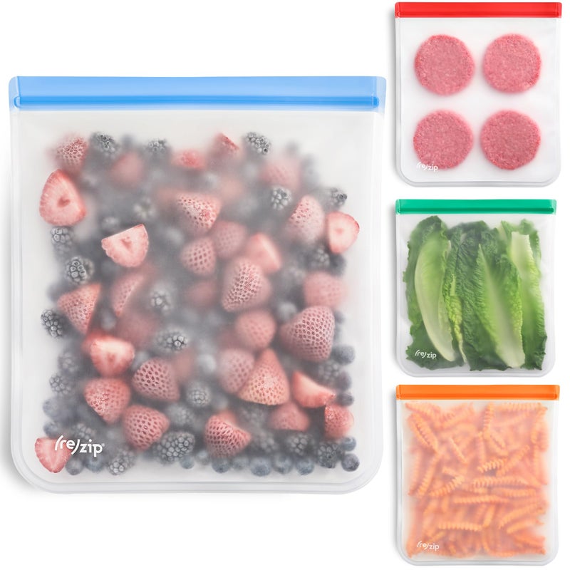 Rezip (re)zip Gallon Reusable Bags - BPA-Free  Leak-Proof  100% Food-Safe PEVA Reusable Gallon Bags for Food Storage  Meal Prep  and Freezer Use  Holds 16 Cups / 128 Fl Oz | 4-Pack (Multi Color) - Image 1