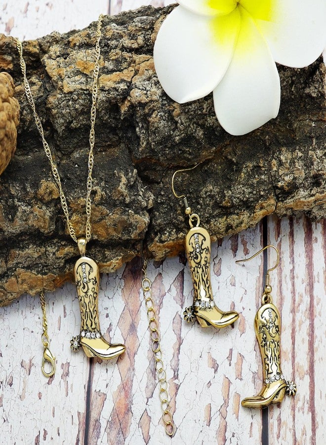 RechicGu Western West Cowgirl Cowboy Texas Boots Earrings Necklace Set, Spur Rodeo Drop Dangle Boots Earrings,Twist Link Chain Necklace with Boot Pendant,Jewelry Set, Metal, No Gemstone - Image 4