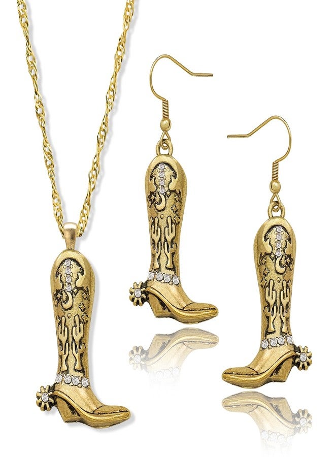 RechicGu Western West Cowgirl Cowboy Texas Boots Earrings Necklace Set, Spur Rodeo Drop Dangle Boots Earrings,Twist Link Chain Necklace with Boot Pendant,Jewelry Set, Metal, No Gemstone - Image 1